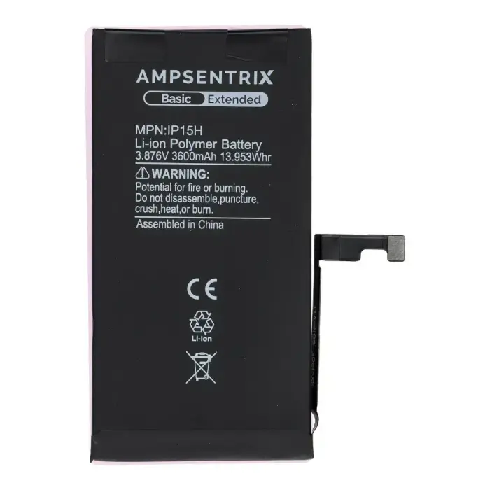  AmpSentrix Basic battery for iPhone 15 (high capacity 3600 mAh) Фото num