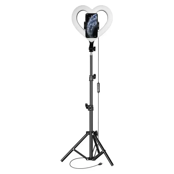 LED Ring Stream RGB lamp 10" with holder for mobile HEART + tripod JM26-10 black Фото num