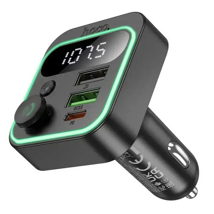 HOCO car transmitter FM bluetooth 2 x USB A + Type C PD QC3.0 20W E85 black Фото num