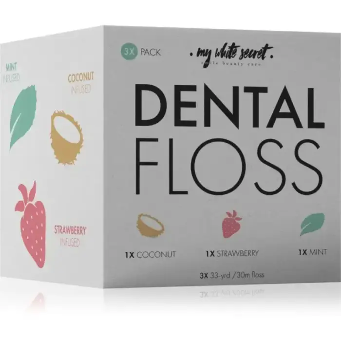 My White Secret Dental Floss Dental Floss Coconut, Mint, Strawberry 3 Pc Foto 2