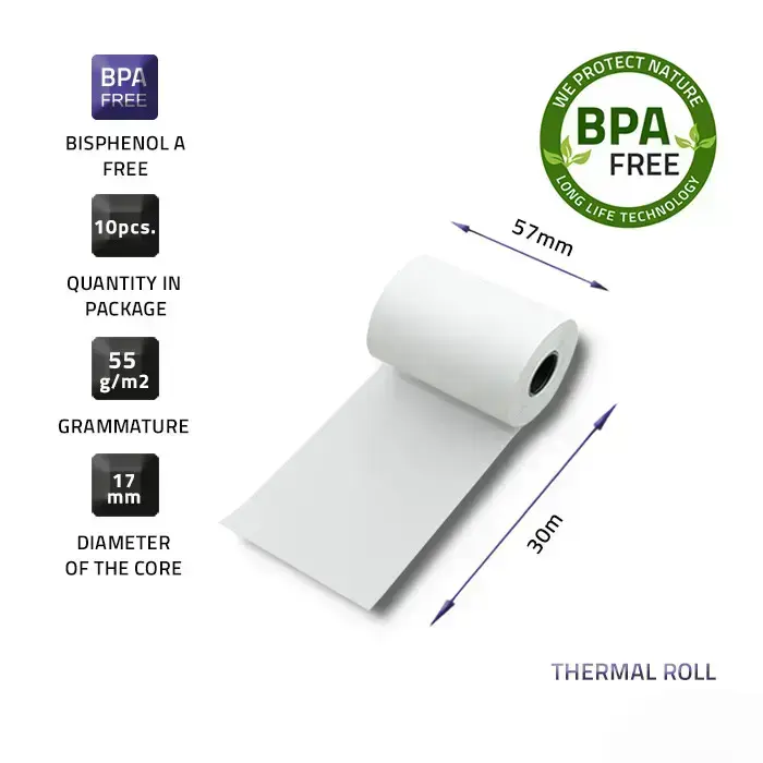 Qoltec Thermal roll 57 x 30 | 55g / m2 | 10 pcs. | BPA free Foto 2
