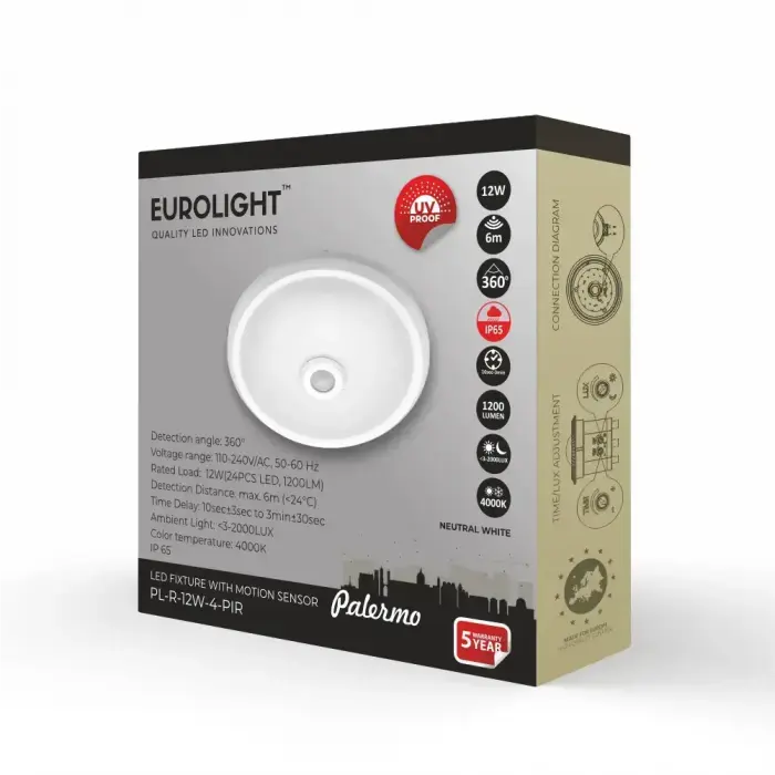 Šviestuvas PALERMO LED, su judesio davikliu, 12W, 4000K, CRI80 IP65 Eurolight Фото num